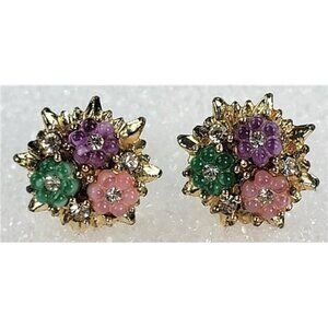 Vintage Jelly Belly Flower Screw Back Earrings Gold Tone 16.8mm Non Pierced